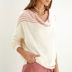 Anthropologie Pilcro Cream Off the Shoulder Textured Boho Beachy Sweater Size XS